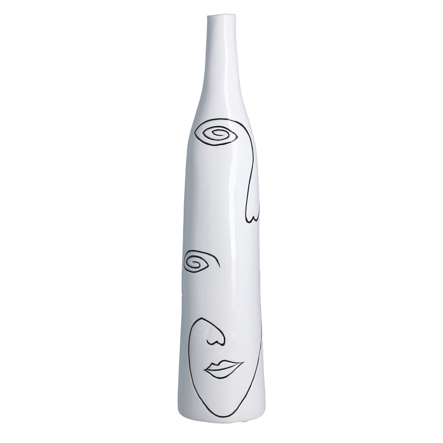 A white ceramic tall vase with painted face detail. The perfect addition to your home or the perfect gift for a loved one or yourself. By London designer Gisela Graham.
